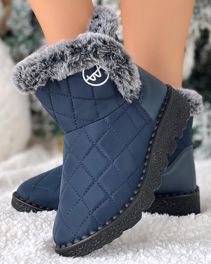 Quilted Argyle Lined Waterproof Winter Ankle Boots