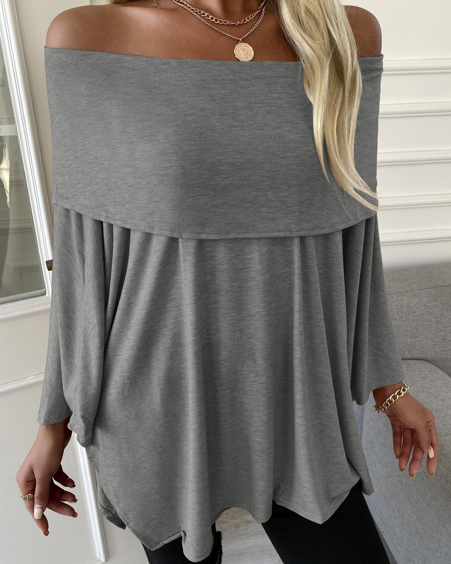 Off Shoulder Long Sleeve Plain Top