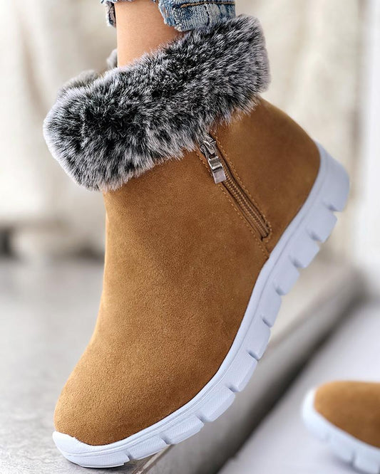 Side Zipper Fuzzy Lined Ankle Boots