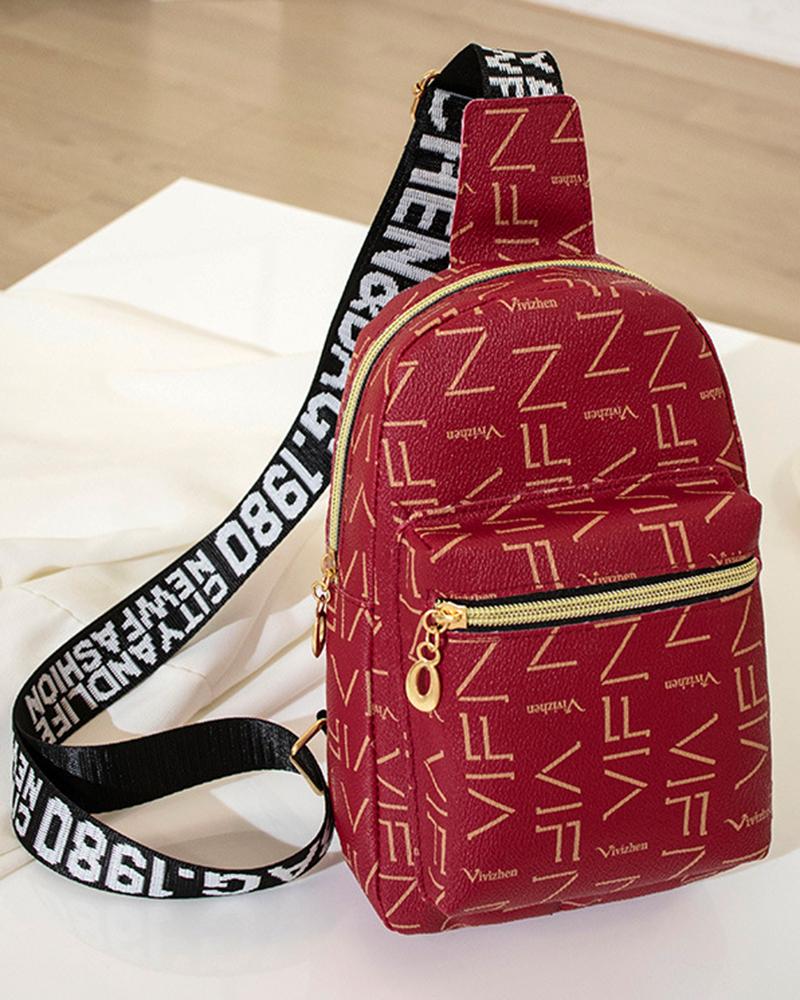 Letter Pattern Zipper Design Crossbody Shoulder Bag