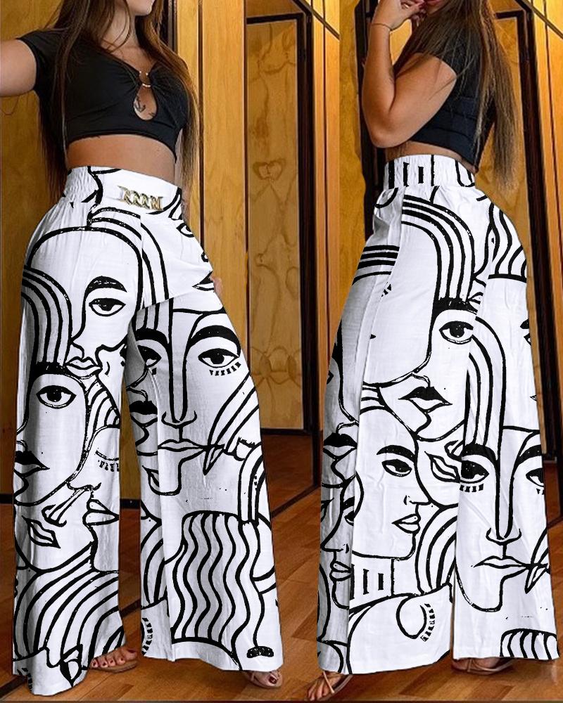 Figure Print High Waist Wide Leg Pants