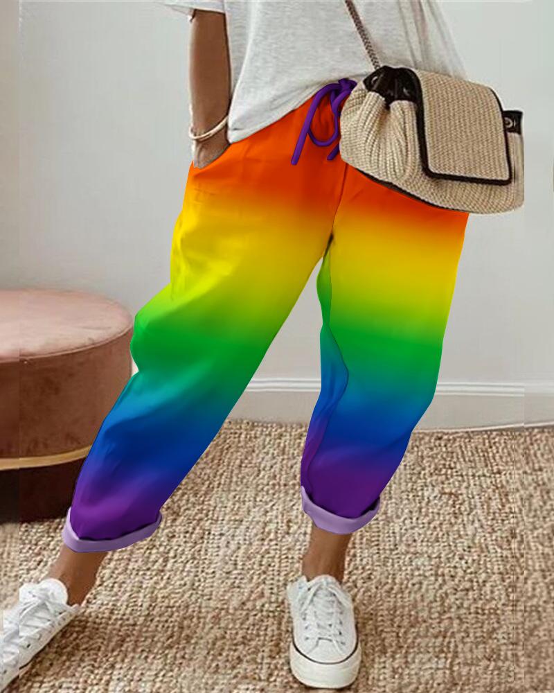 Ombre Drawstring Cuffed Pants