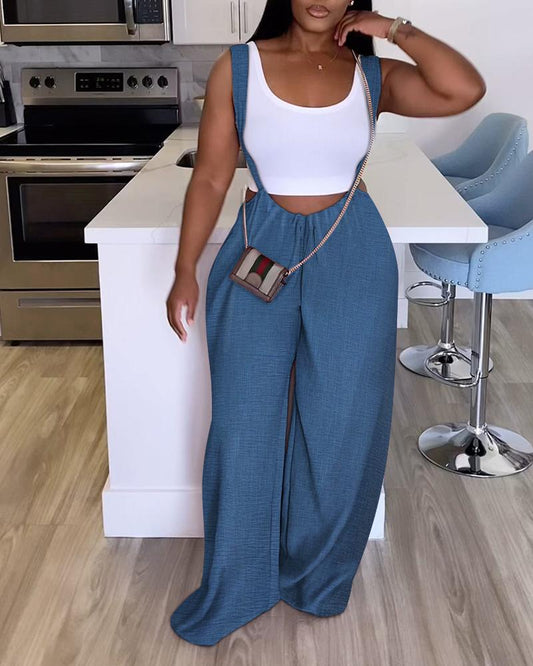 Wide Leg Casual Suspender Jumpsuit