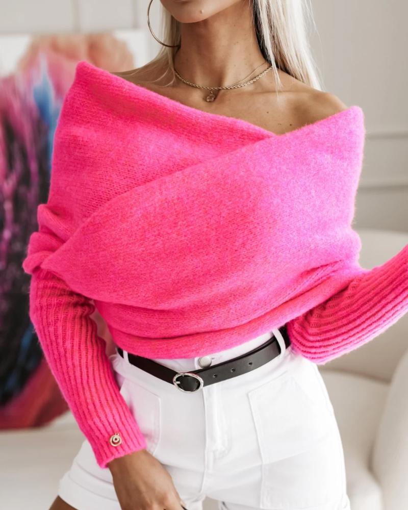 Off Shoulder Crisscross Wrap Knit Sweater