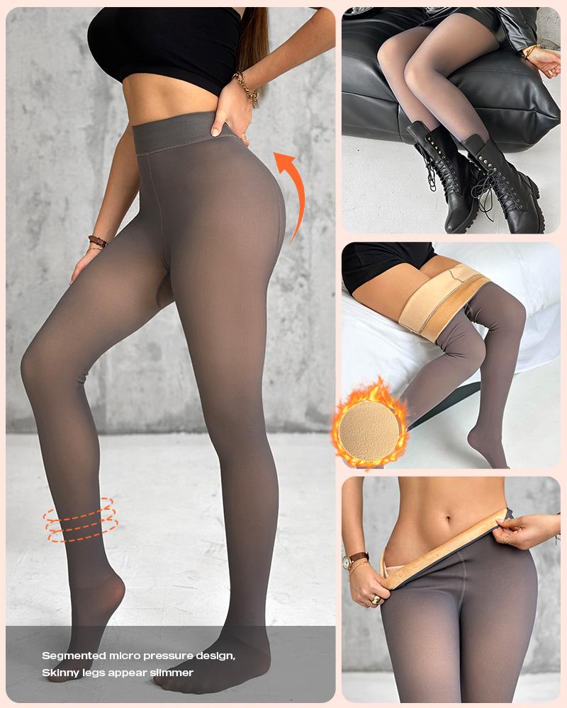 2 Piece Transparent Tight Fleece Lined Thick High Waist Elasticity Thermal Pantyhose Warm Leggings