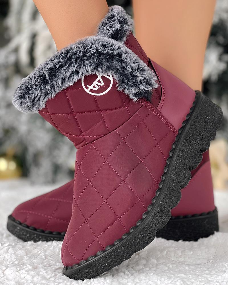 Quilted Argyle Lined Waterproof Winter Ankle Boots