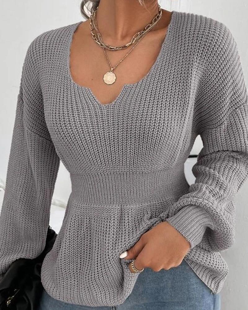 Lantern Sleeve Chunky Knit Sweater