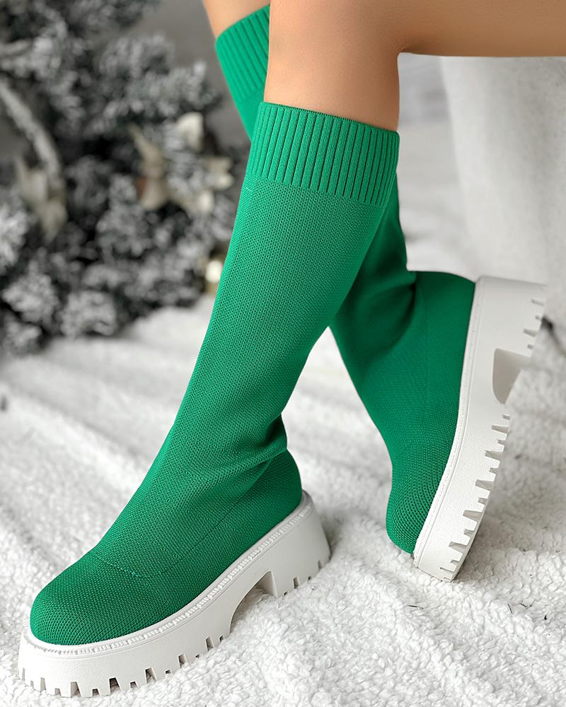 Round Toe Platform Breathable Calf Boots