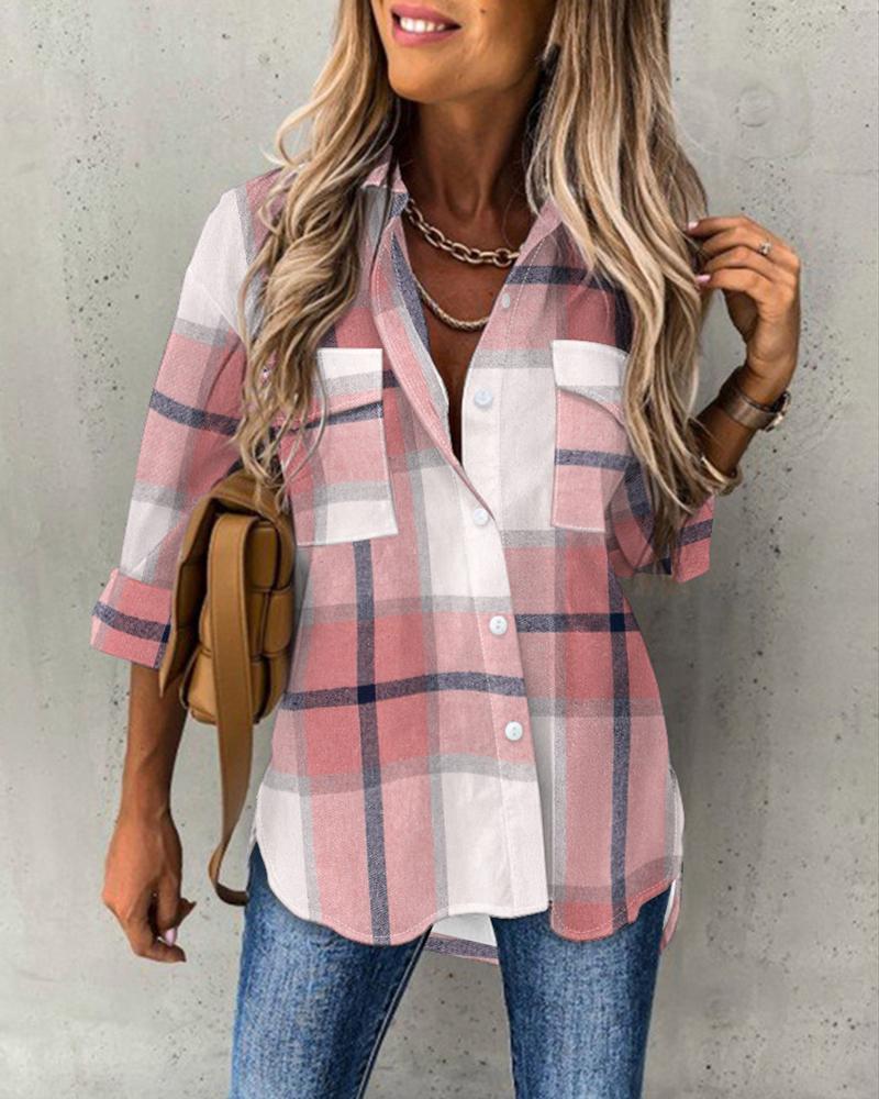 Plaid Print Button Pocket Design Shirt