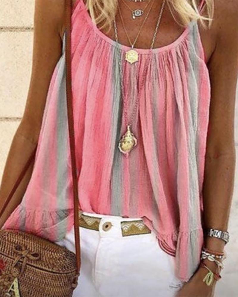 Spaghetti Strap Striped Print Casual Top