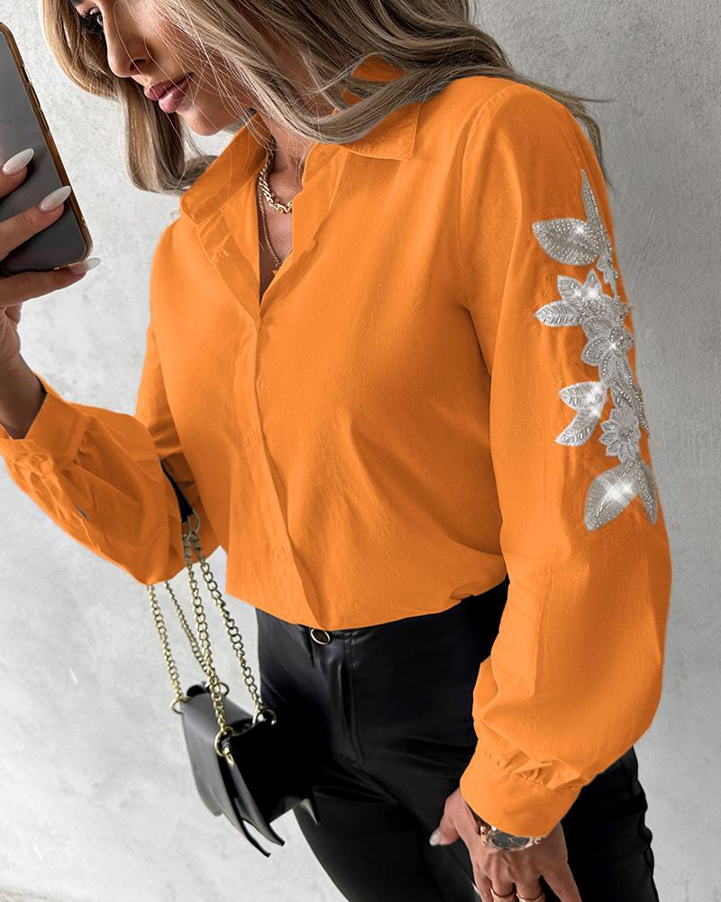 Floral Sequin Embroidery Buttoned Top