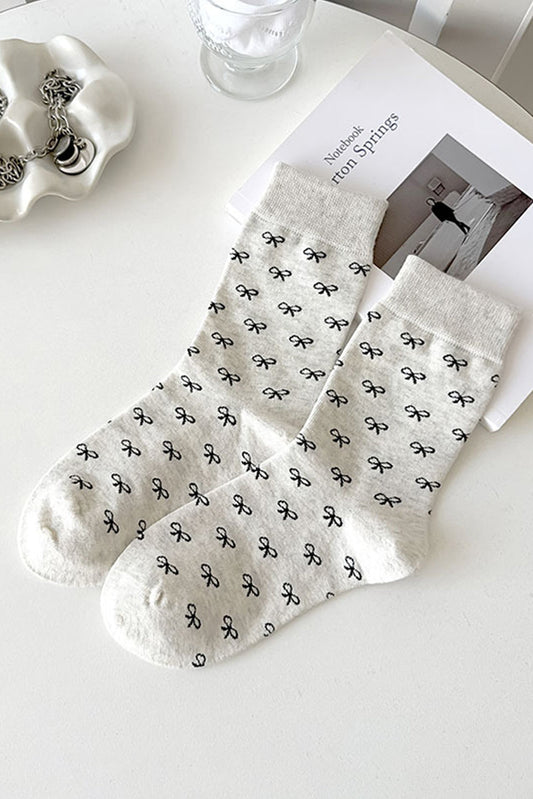 Black Bow Knots Ribbed Edge Crew Socks