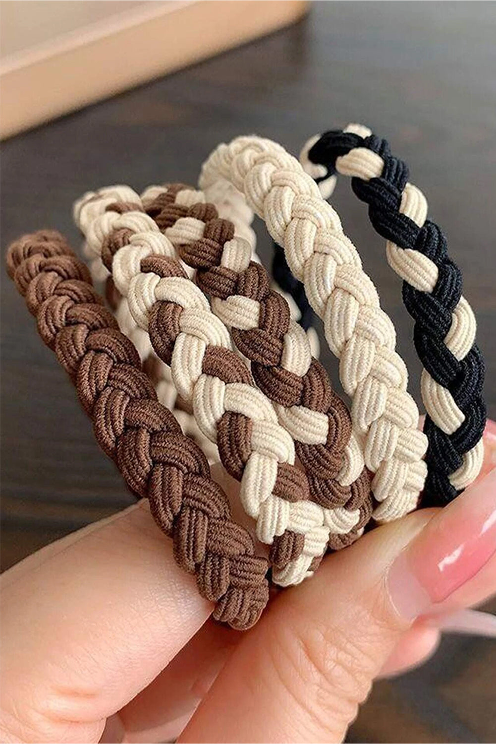 Khaki 5pcs Smile Face Decor Braided Hair Ties