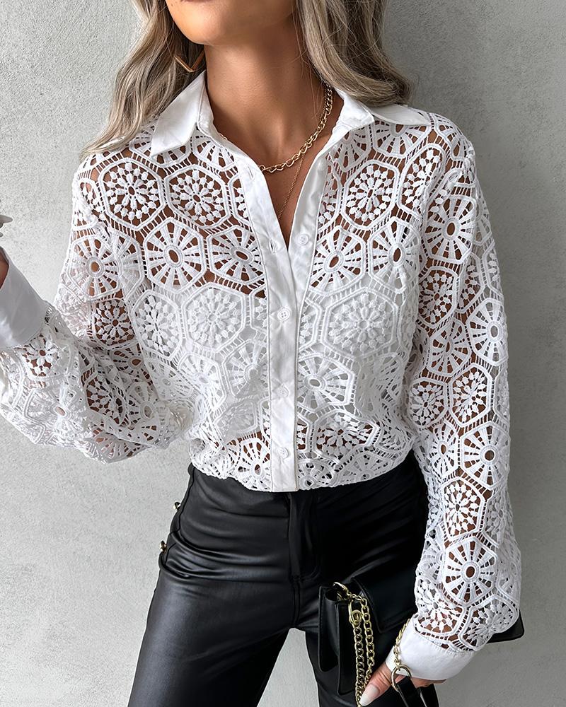 Hollow Out Buttoned Lace Top