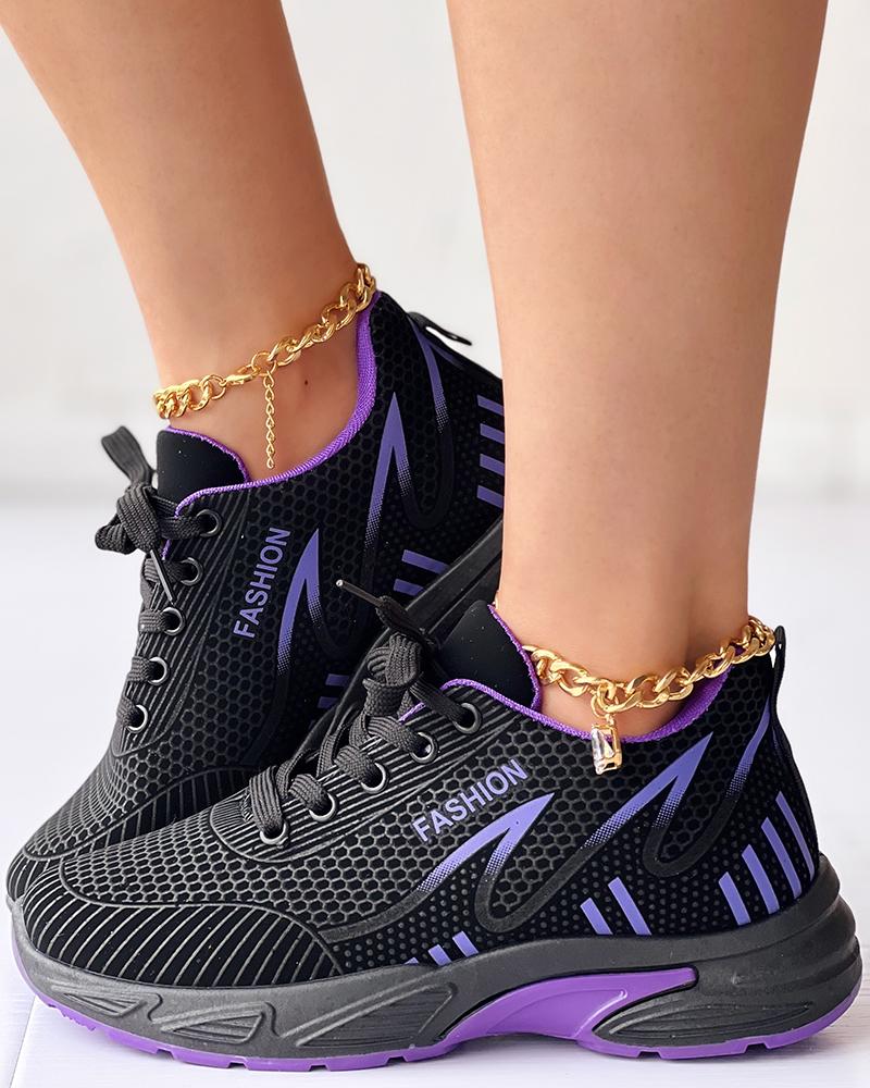 Contrast Paneled Lace up Breathable Sneakers