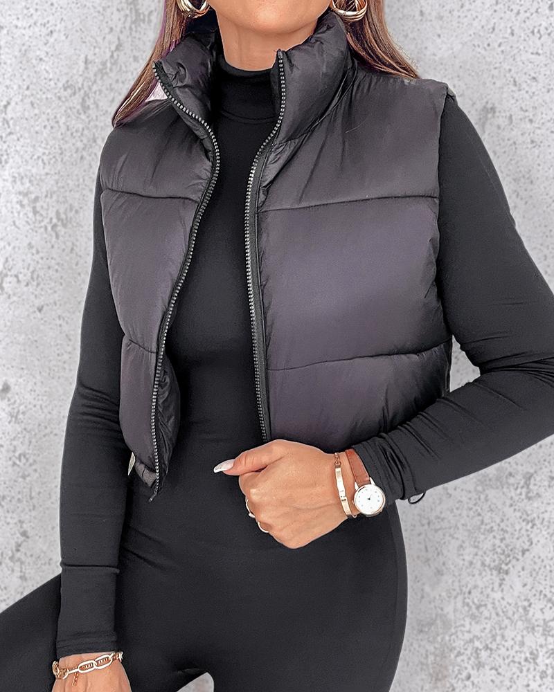 Plain Zip Up Quilted Gilet Puffer Jacket