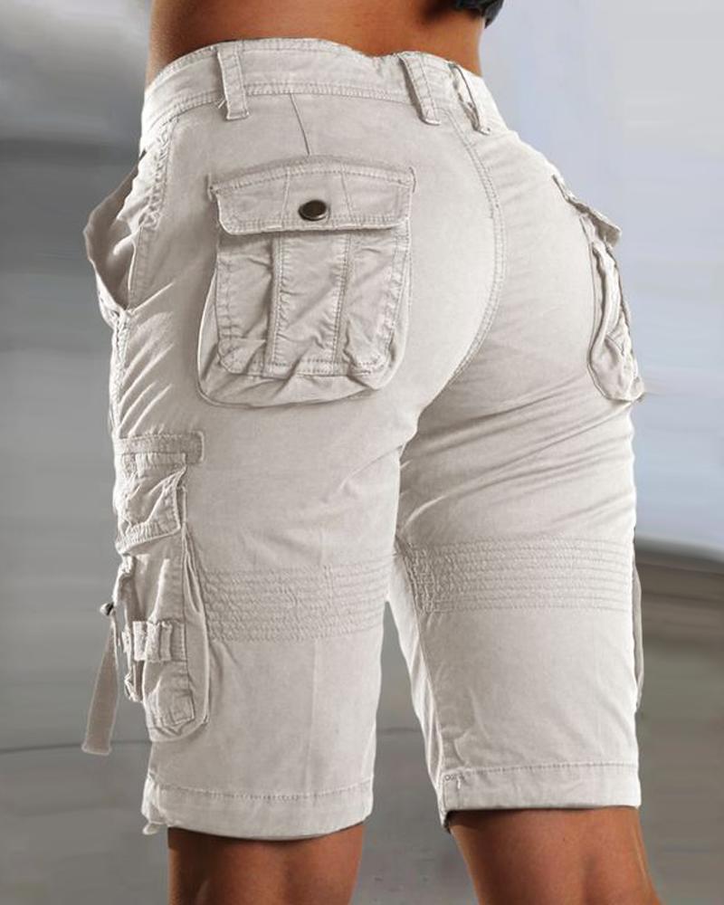 High Waist Pocket Design Cargo Shorts