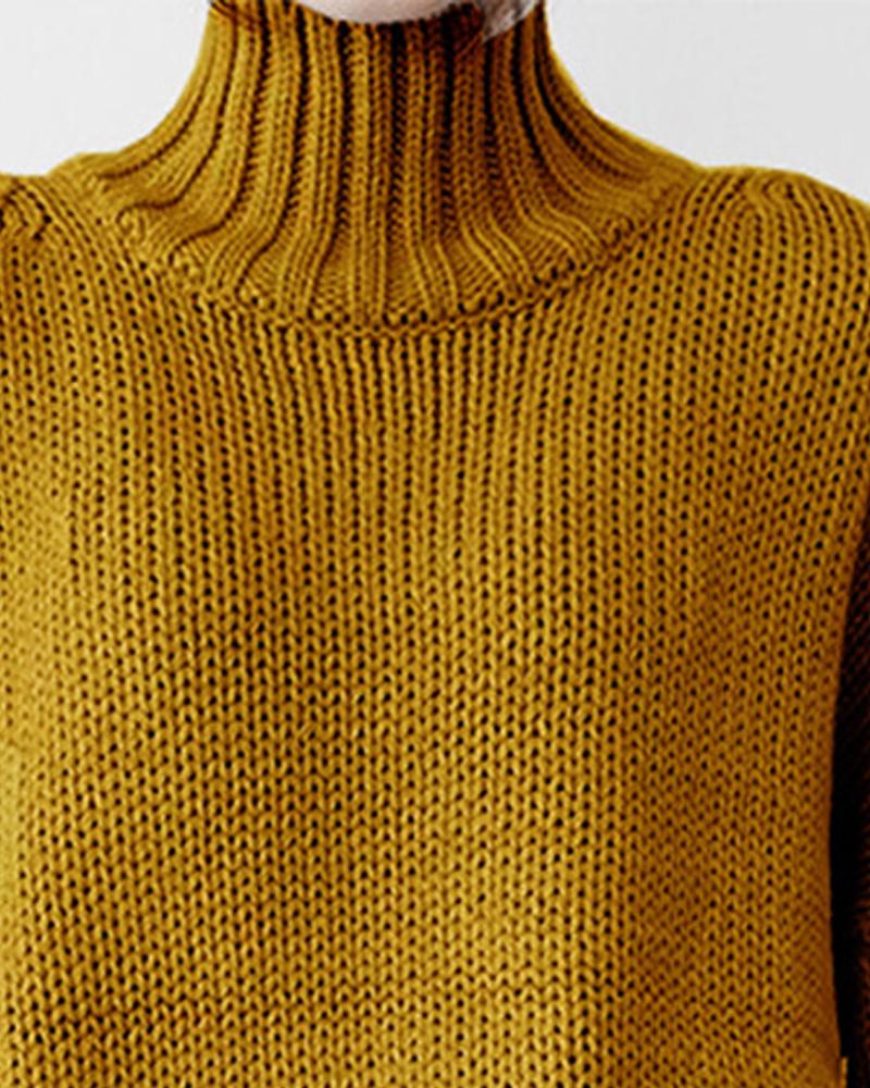 Long Sleeve High Neck Chunky Knit Sweater