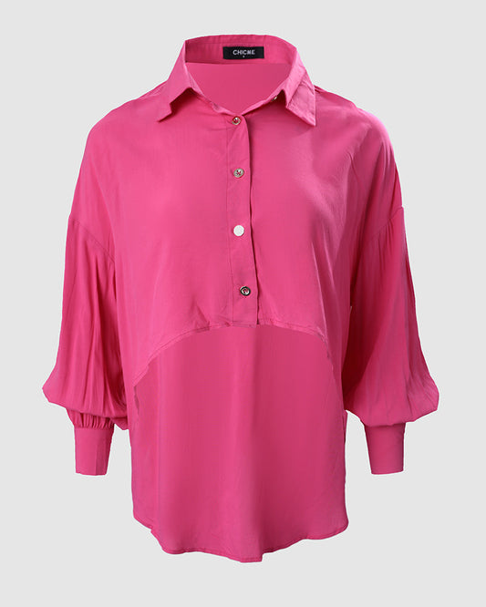 Long Sleeve Buttoned High Low Hem Shirt