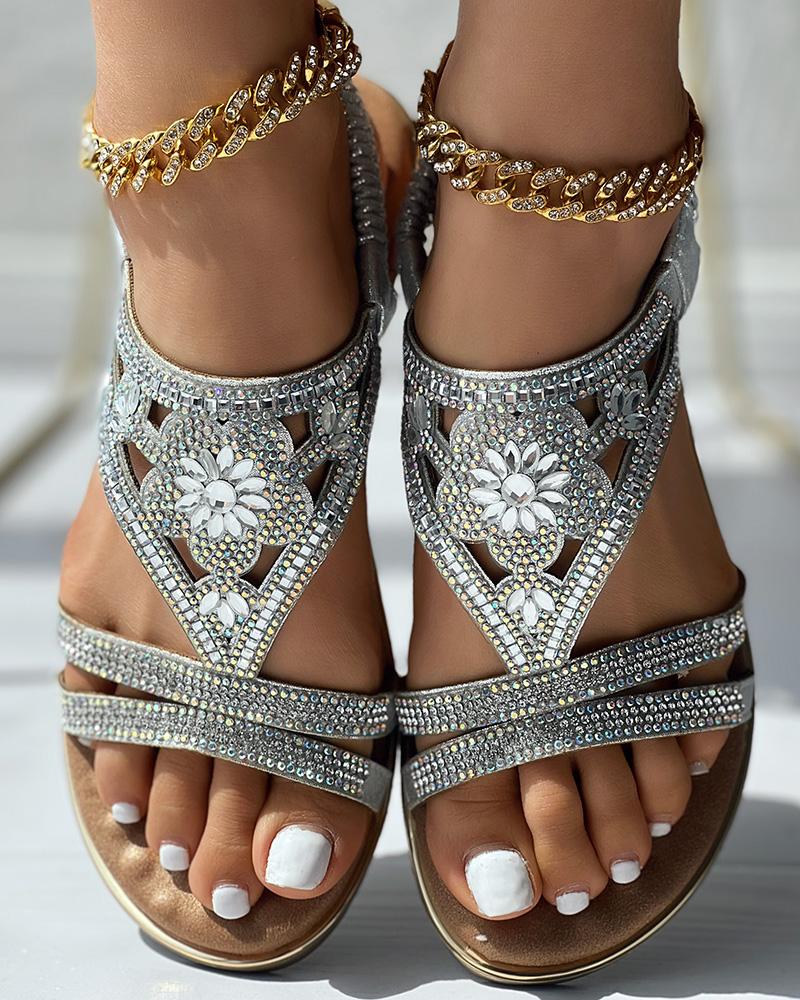 Rhinestone Tribal Floral Pattern Summer Beach Sandals