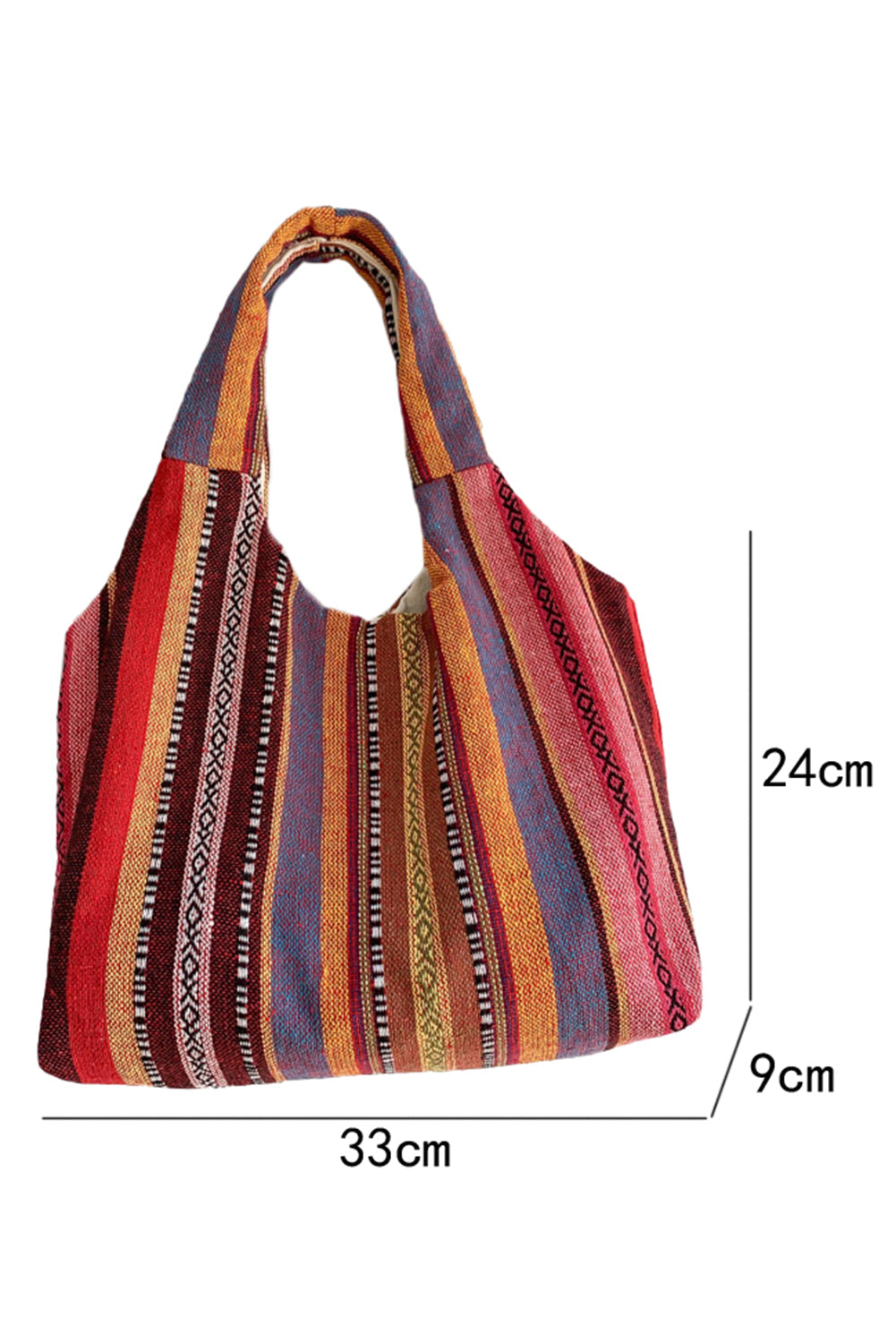 Fiery Red Multiple Ethnic Stripes Print Canvas Tote Bag