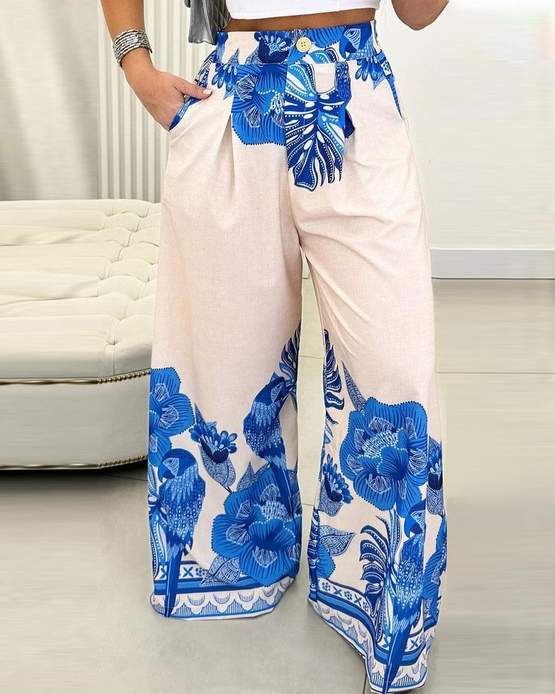 Tropical Animal Print Wide Leg Pants