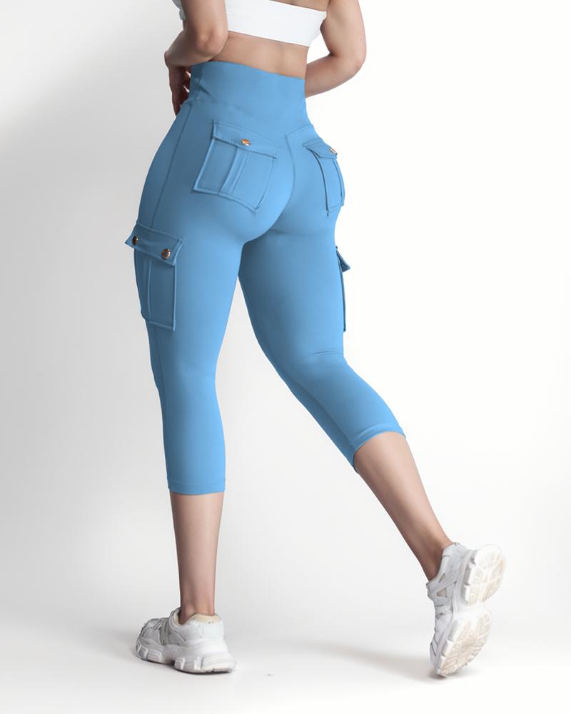 Pocket Design High Waist Sports Active Pants