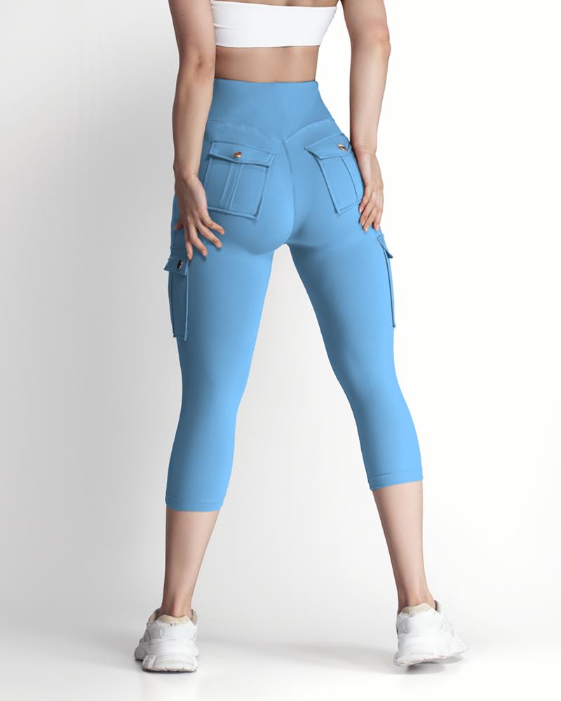 Pocket Design High Waist Sports Active Pants