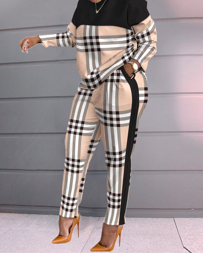 Plaid Print Long Sleeve Top & Pants Set