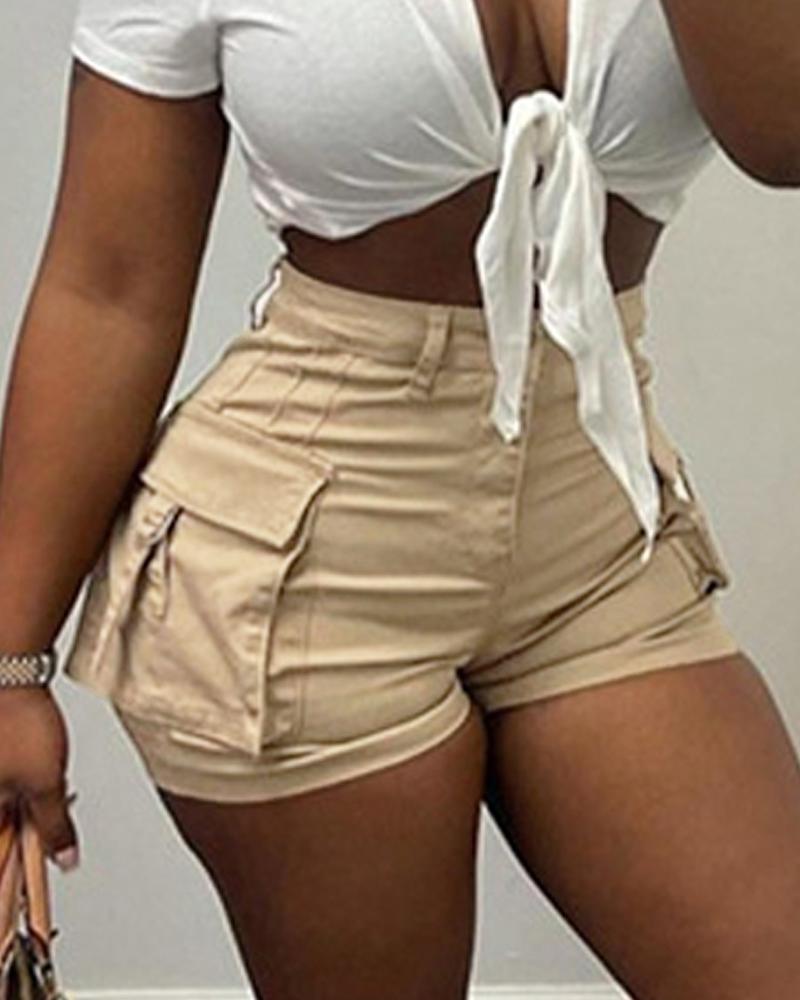 Pocket Design High Waist Shorts