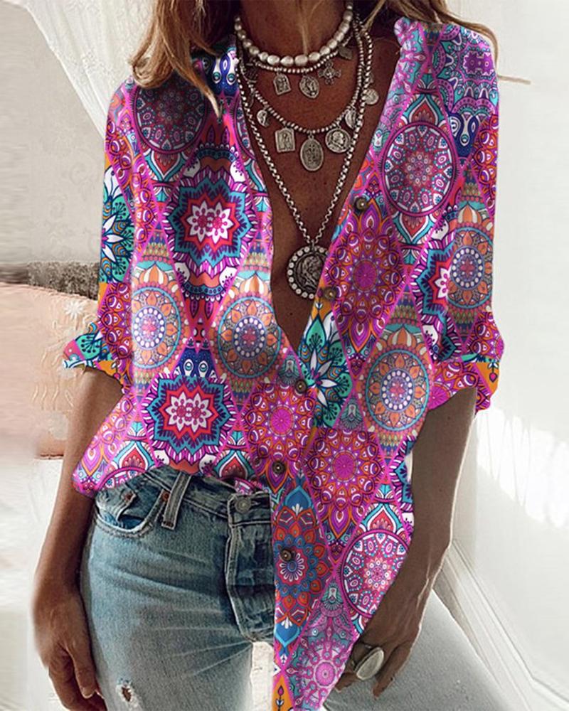 Tribal Print Long Sleeve Button Down Shirt