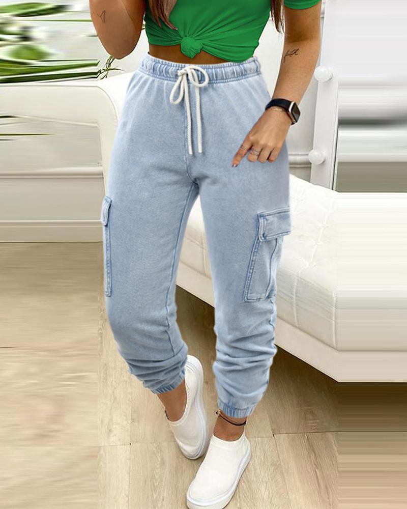 Drawstring Pocket Design Cuffed Pants