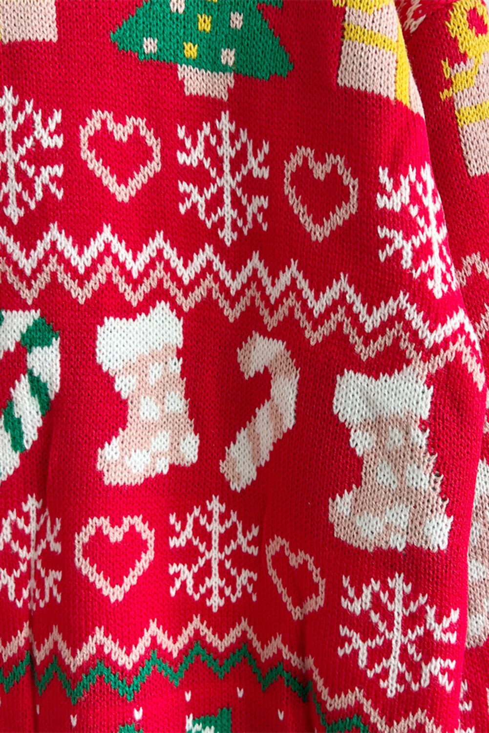 Fiery Red Christmas Pattern Drop Shoulder Knitted Sweater