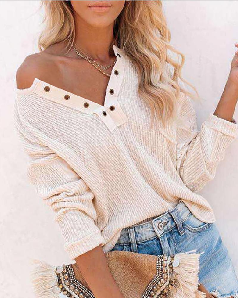 Eyelet Long Sleeve Casual Top