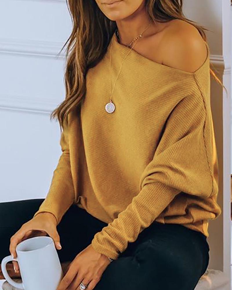 Gigot Sleeve Slash Neck Casual Top