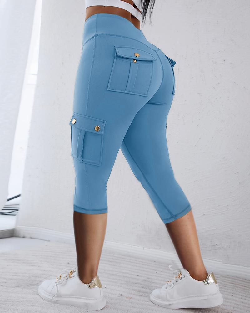 Pocket Design High Waist Sports Active Pants