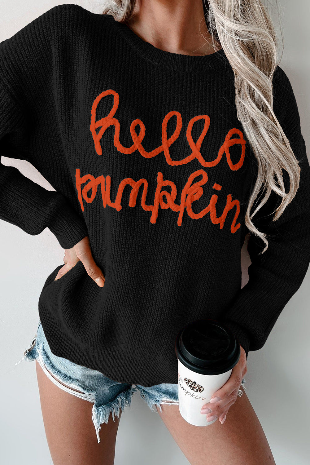 White Hello Pumpkin Graphic Sweater