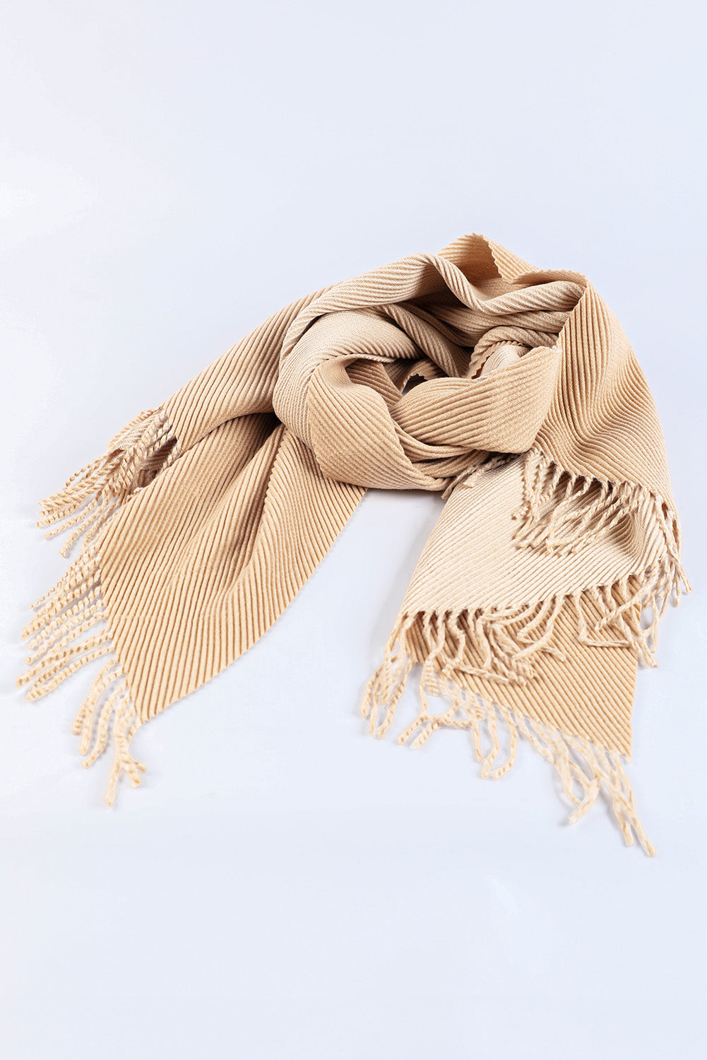 Khaki Bohemian Fringe Trim Textured Scarf