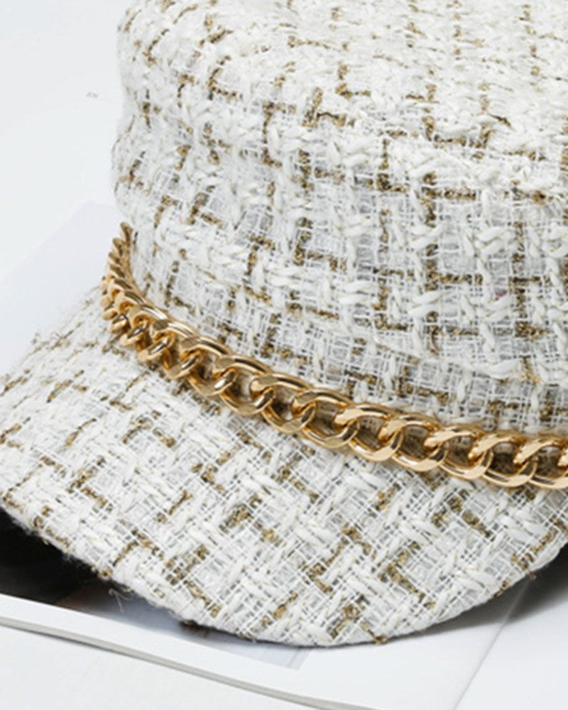 Trendy Tweed Chain Decor Peaked Cap