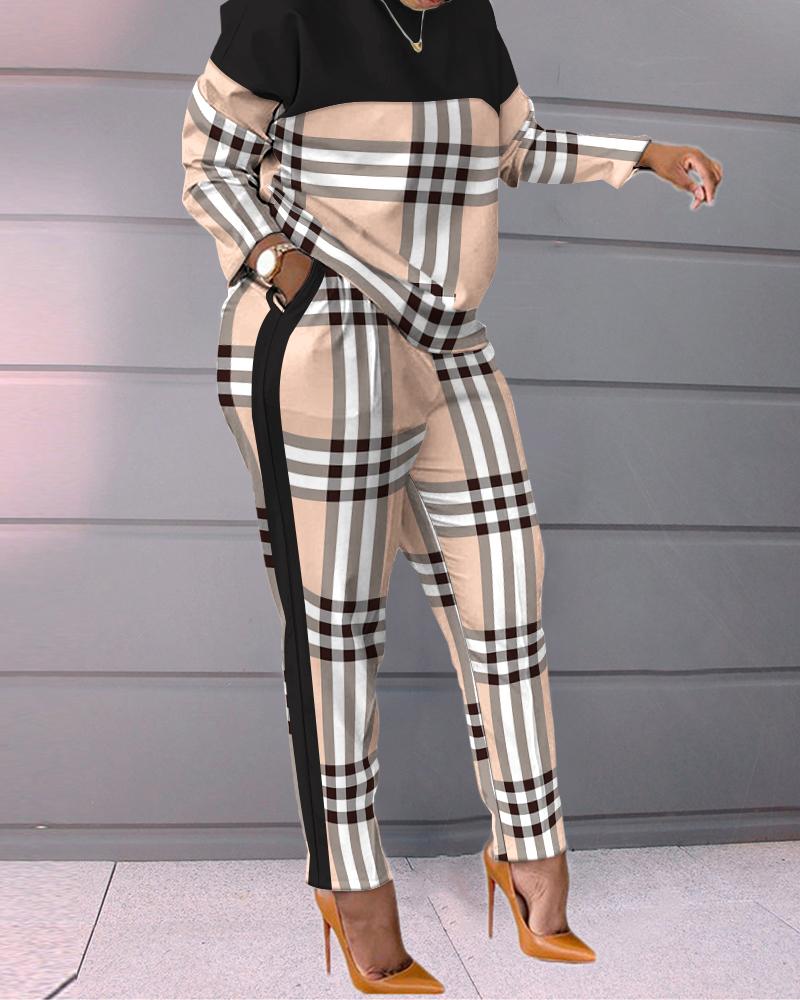 Plaid Print Long Sleeve Top & Pants Set