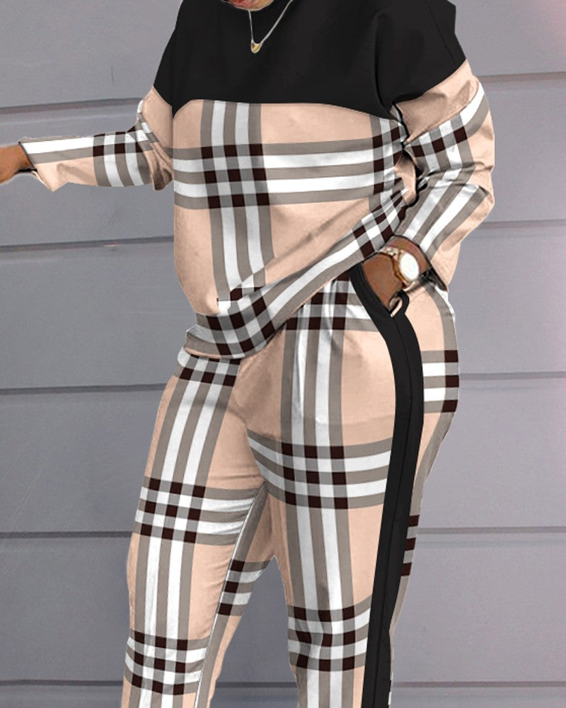 Plaid Print Long Sleeve Top & Pants Set