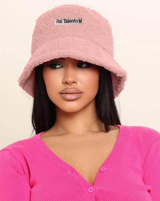 Letter Embroidery Fluffy Winter Thermal Bucket Hat