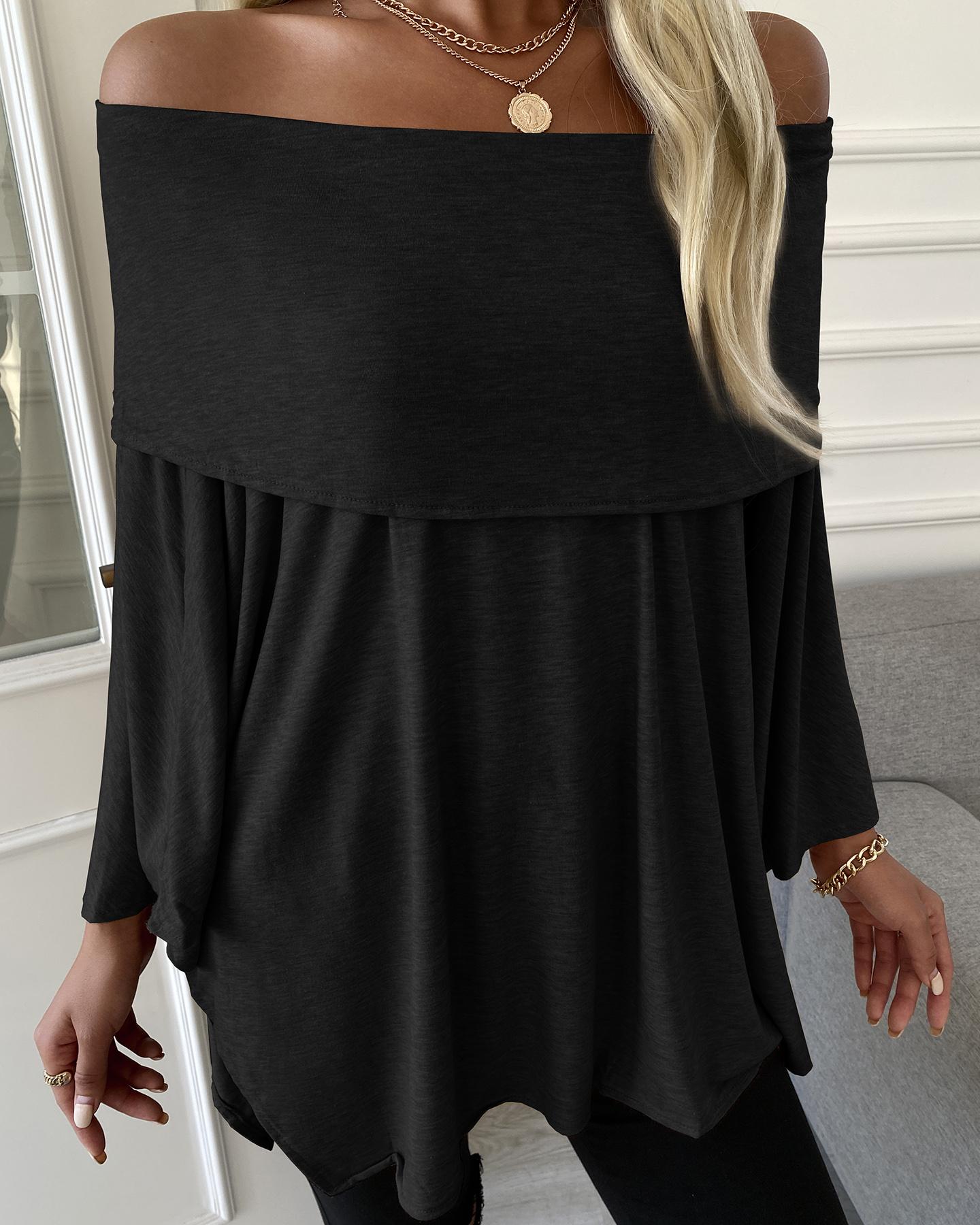 Off Shoulder Long Sleeve Plain Top