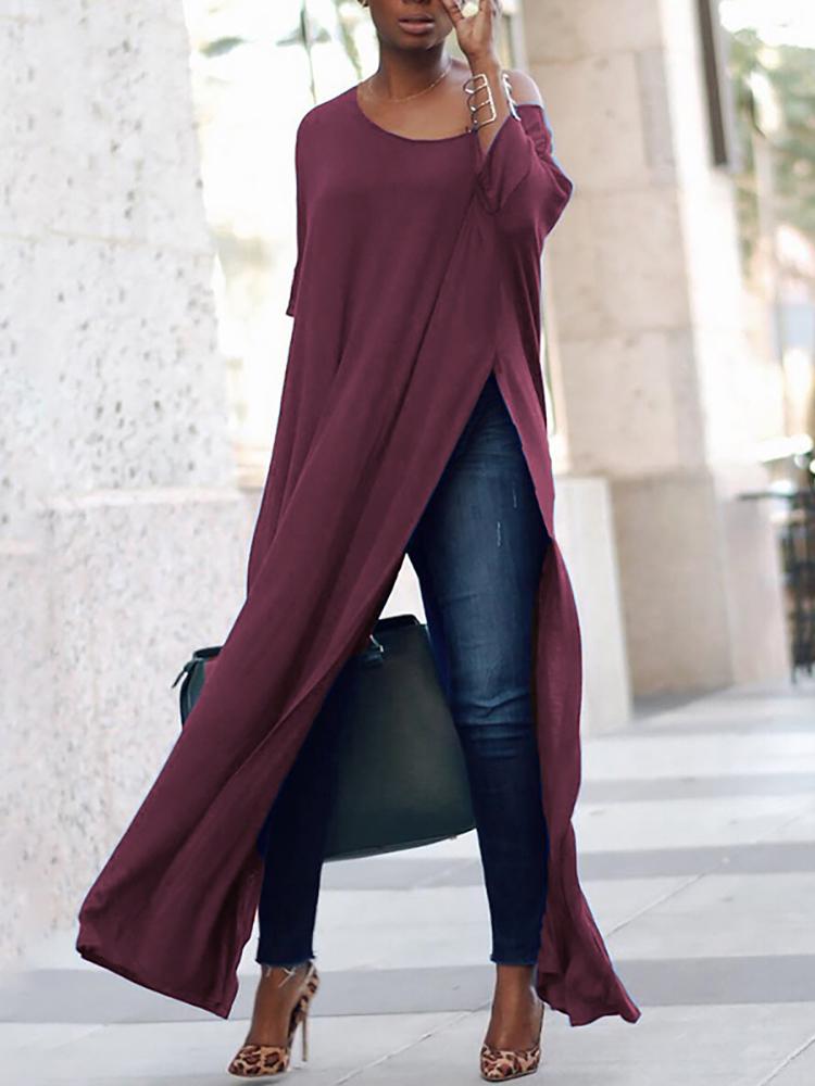 Stylish Solid High Slit Casual Blouse