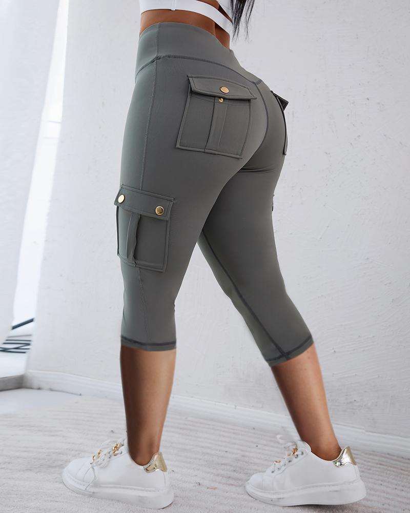 Pocket Design High Waist Sports Active Pants