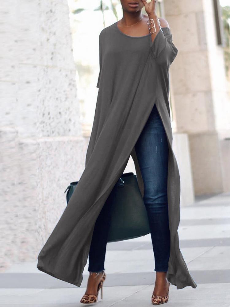 Stylish Solid High Slit Casual Blouse