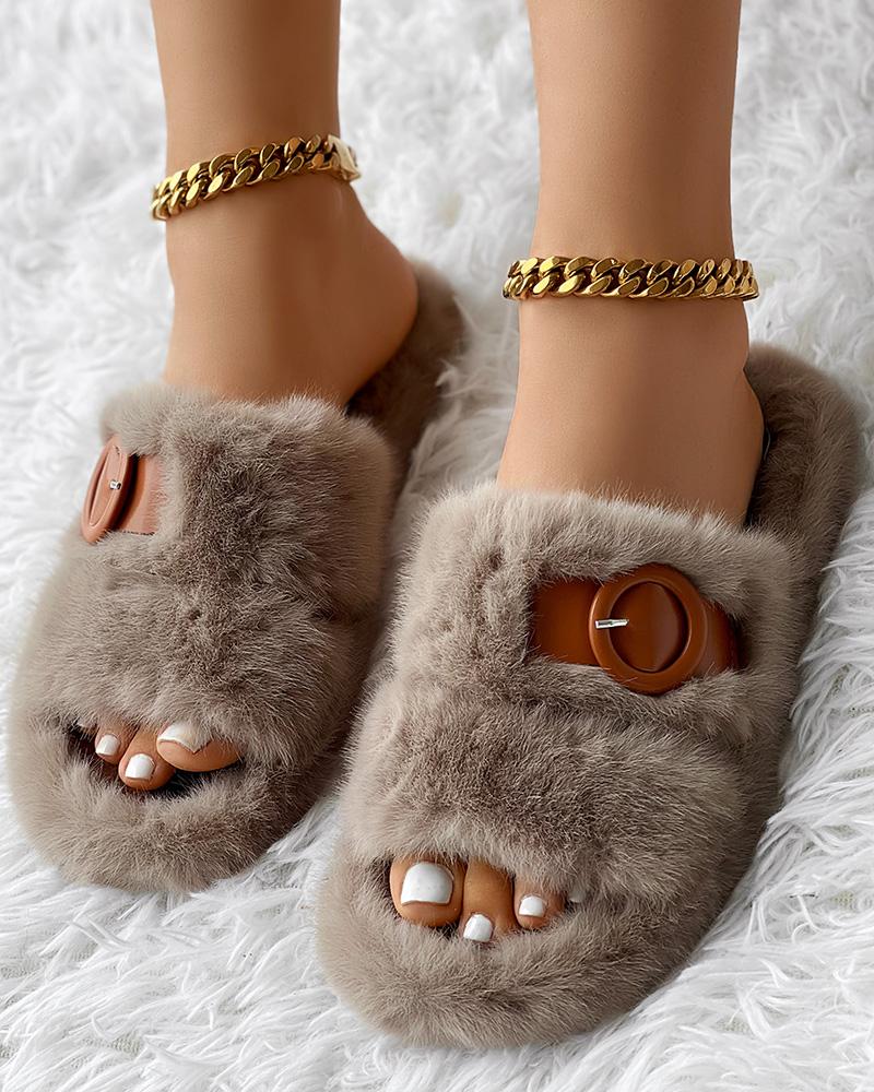 Buckled Fluffy Soft Winter Slippers