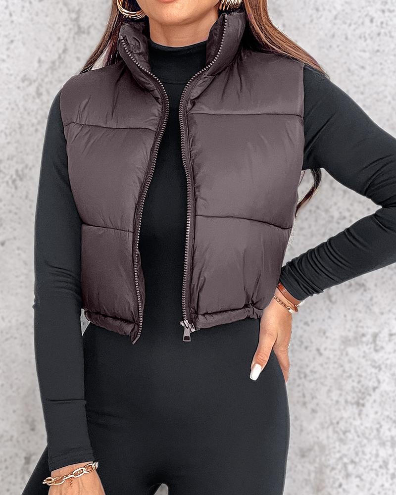 Plain Zip Up Quilted Gilet Puffer Jacket