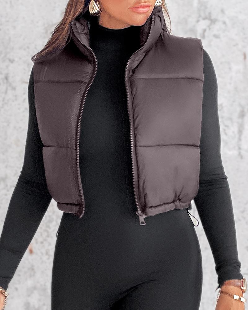 Plain Zip Up Quilted Gilet Puffer Jacket