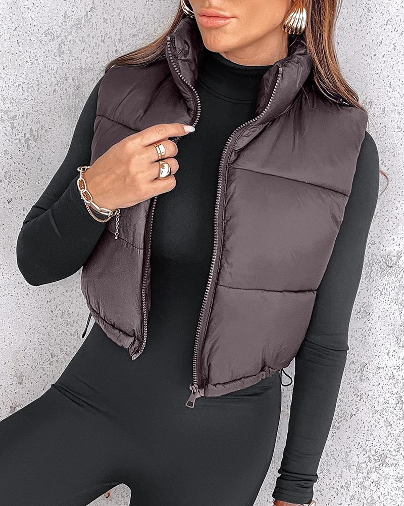 Plain Zip Up Quilted Gilet Puffer Jacket